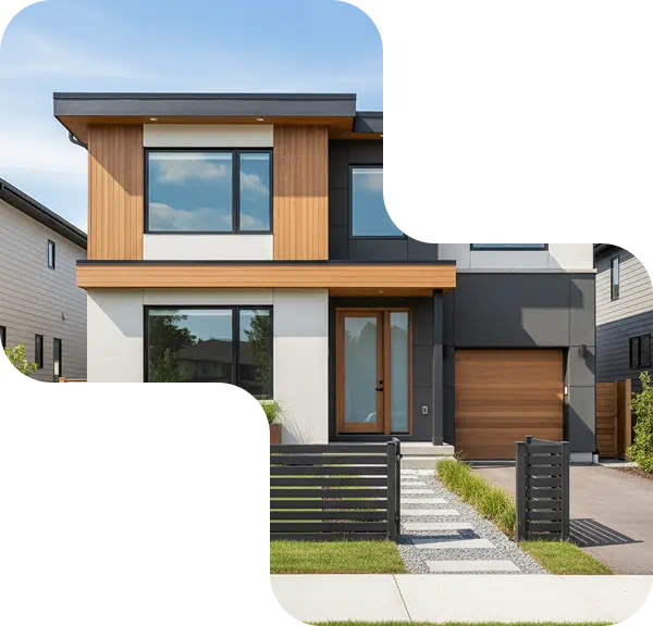 Modern home exterior captured inside a puzzle piece