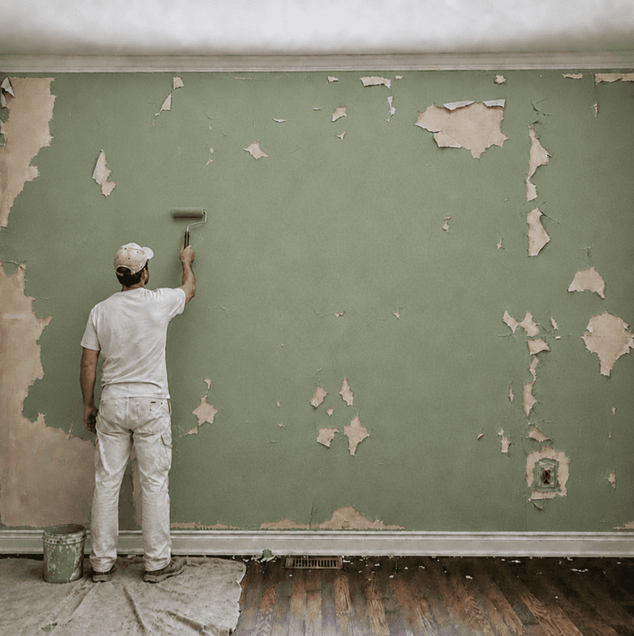 Painter applying a smooth interior finish on a wall